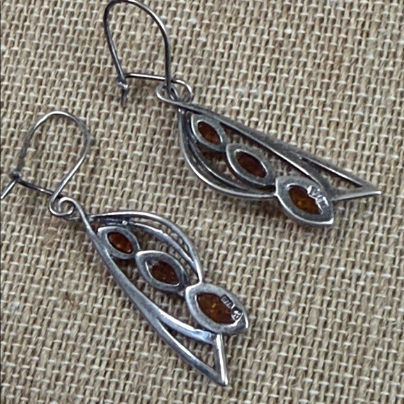 Elegant Silver and Amber Earrings sterling 925 - Picture 4 of 4
